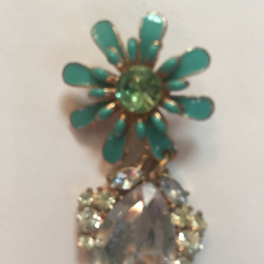 Blue/Green flower w/ Rhinestone Drop - Picture 2 of 3